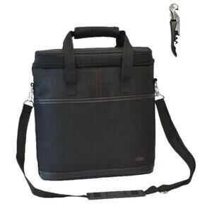 Vina 3 Bottle Wine Carrier Tote Bag Insulated Cooler Carrying Case with Opener